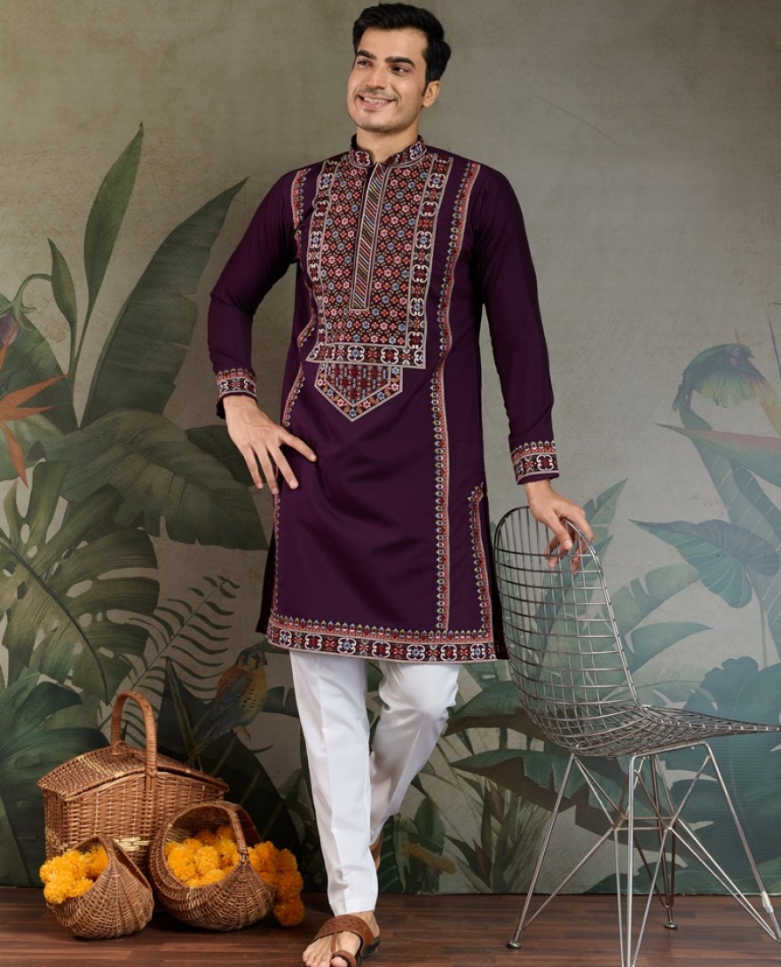 61302-purple - Colors of Tradition –  Purple Statement Kurtas for Every Celebration